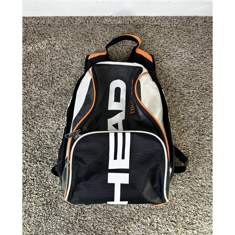 HEAD Tour Team Tennis Backpack Black White Orange Racket Bag Straps Hole